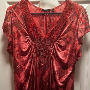 Red Top silk like  blouse Apt nine xl